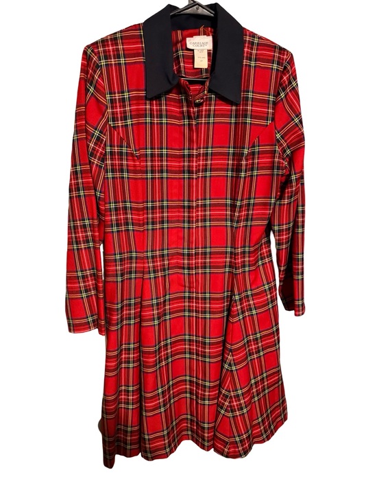 Carriage Court Dresses & Skirts - Carriage court Red Tartan Plaid Long-Sleeve Casual Dress with Black Collar